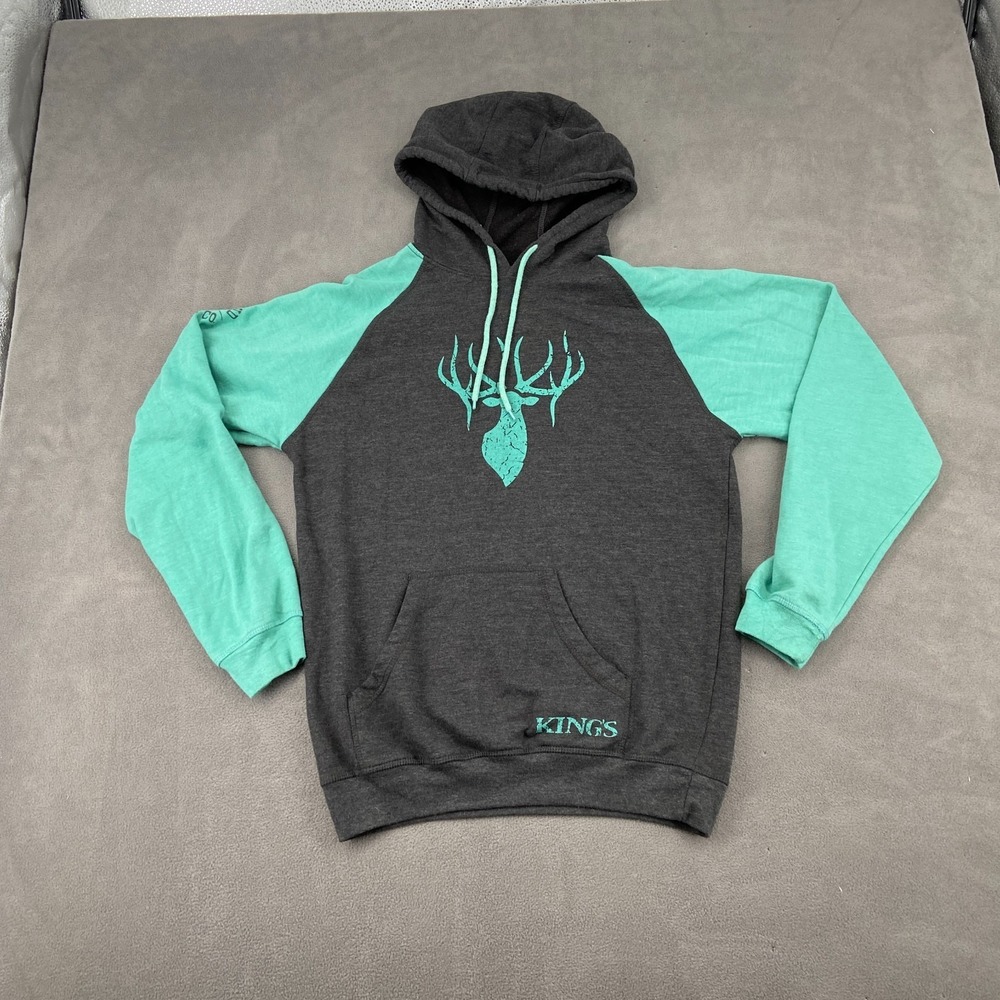 Kings Camo Hoodie Mens Medium‎ Gray Green Graphic Print Fleece Lined Cotton Logo